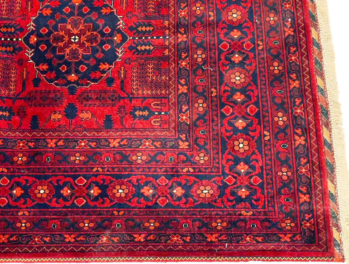 Vintage Handmade 7x10 Red And Navy Anatolian Caucasian Tribal Distressed Area Rug