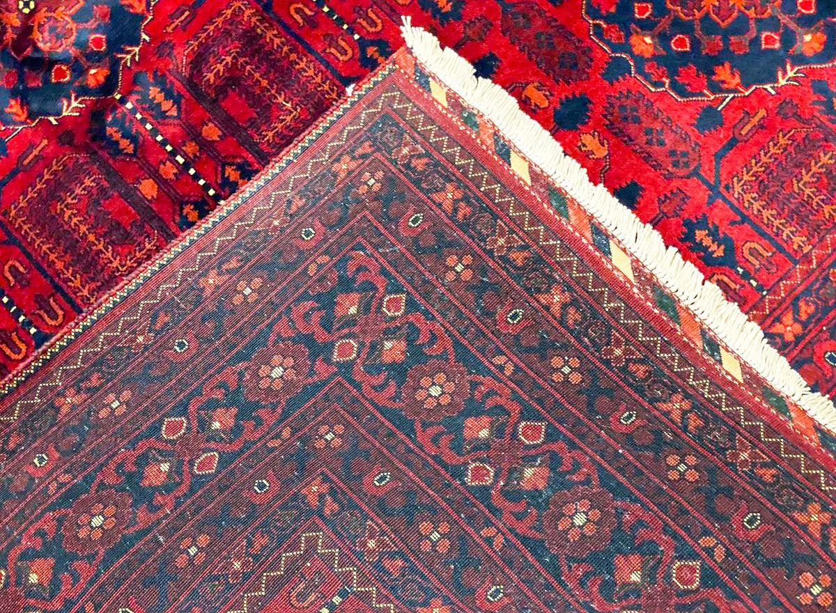 Vintage Handmade 7x10 Red And Navy Anatolian Caucasian Tribal Distressed Area Rug