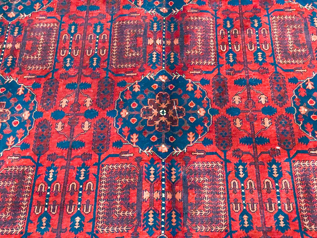 Vintage Handmade 7x10 Red And Navy Anatolian Caucasian Tribal Distressed Area Rug