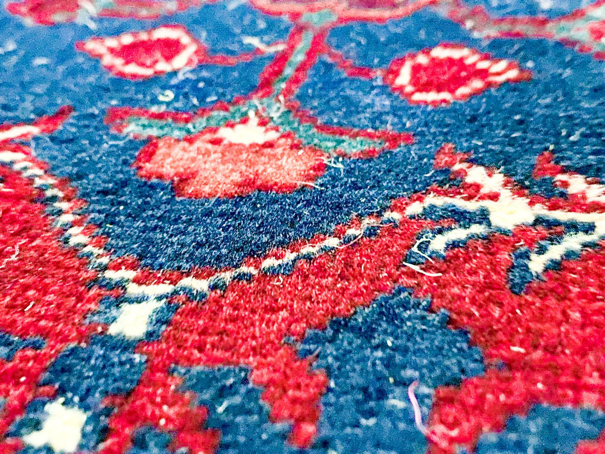 Vintage Handmade 7x10 Red And Navy Anatolian Caucasian Tribal Distressed Area Rug