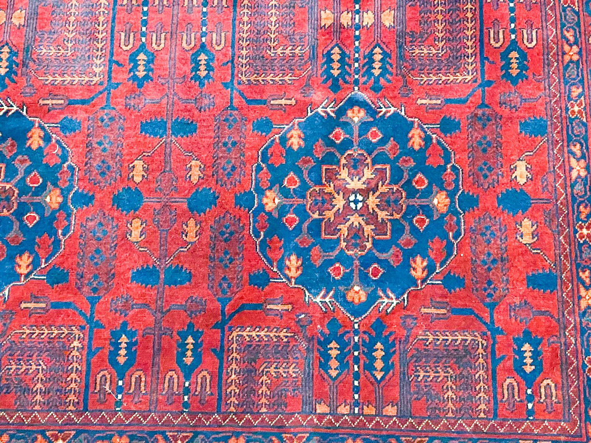Vintage Handmade 7x10 Red And Navy Anatolian Caucasian Tribal Distressed Area Rug