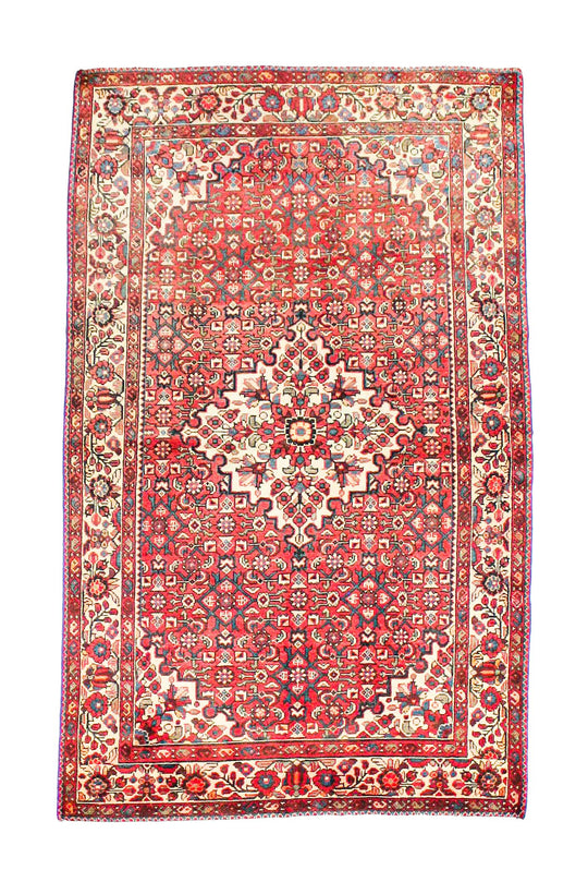 Vintage Handmade 4x7 Red and Ivory Anatolian Turkish Oushak Distressed Area Rug