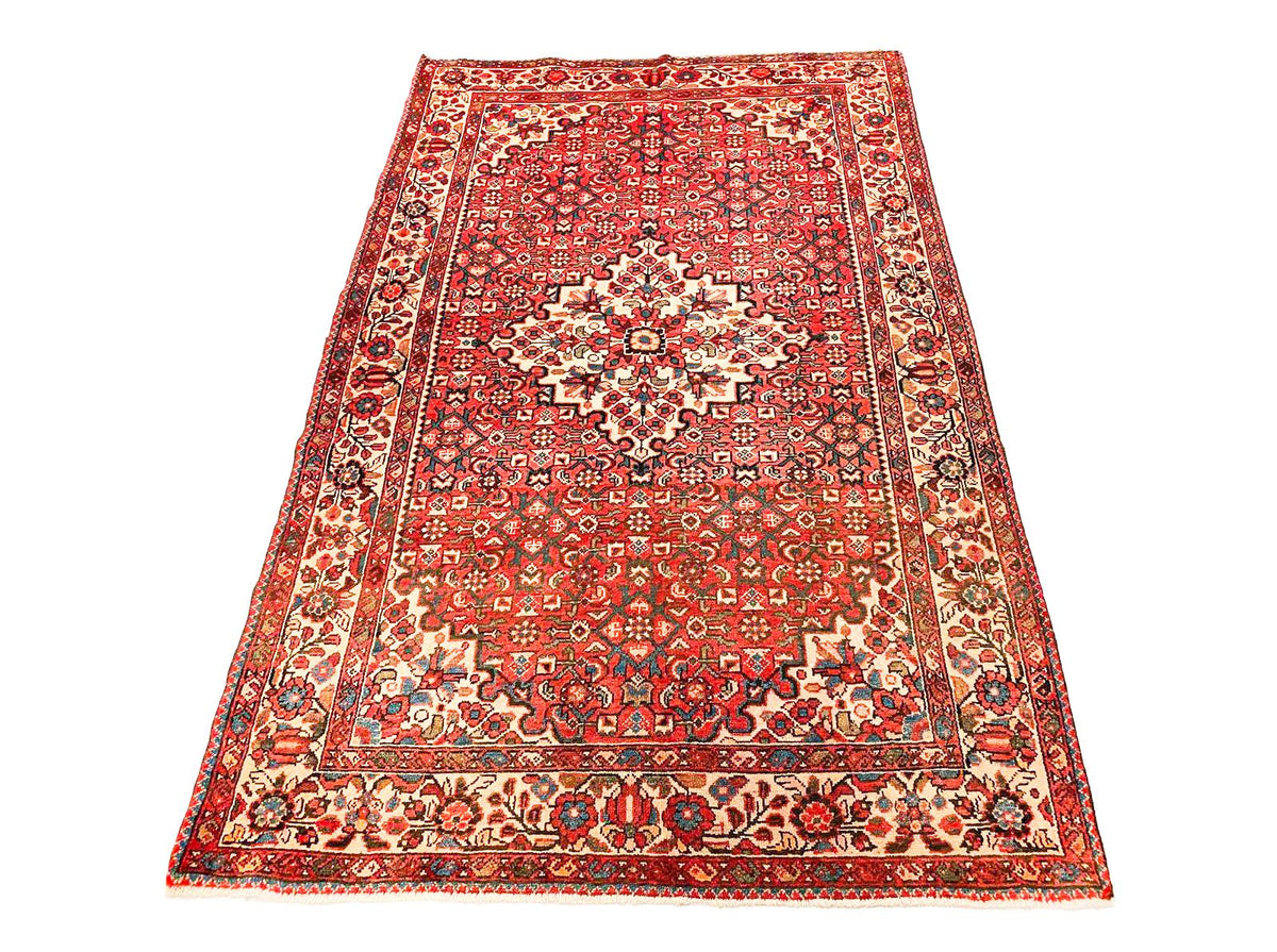 Vintage Handmade 4x7 Red and Ivory Anatolian Turkish Oushak Distressed Area Rug