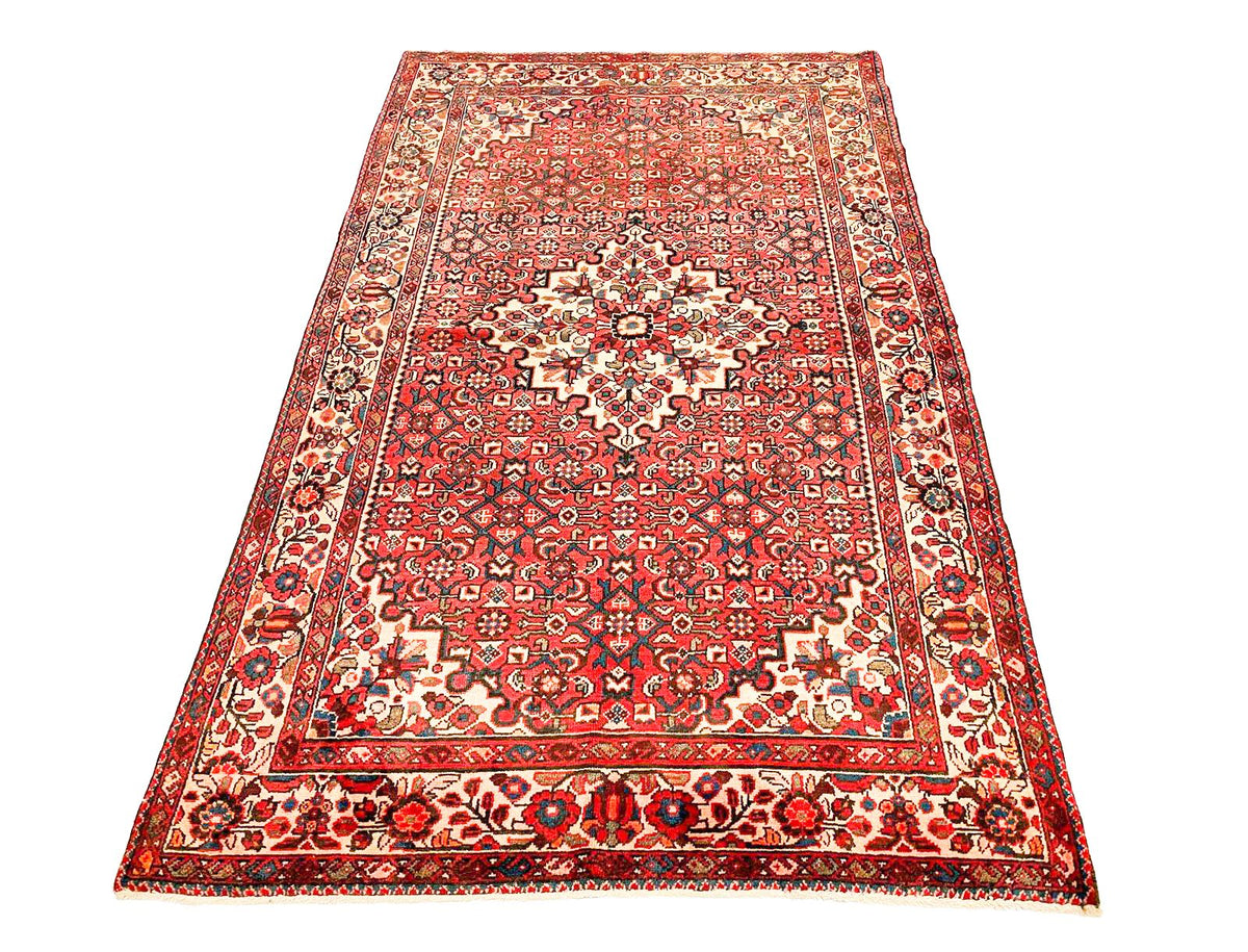 Vintage Handmade 4x7 Red and Ivory Anatolian Turkish Oushak Distressed Area Rug