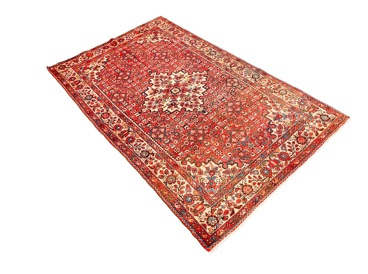 Vintage Handmade 4x7 Red and Ivory Anatolian Turkish Oushak Distressed Area Rug