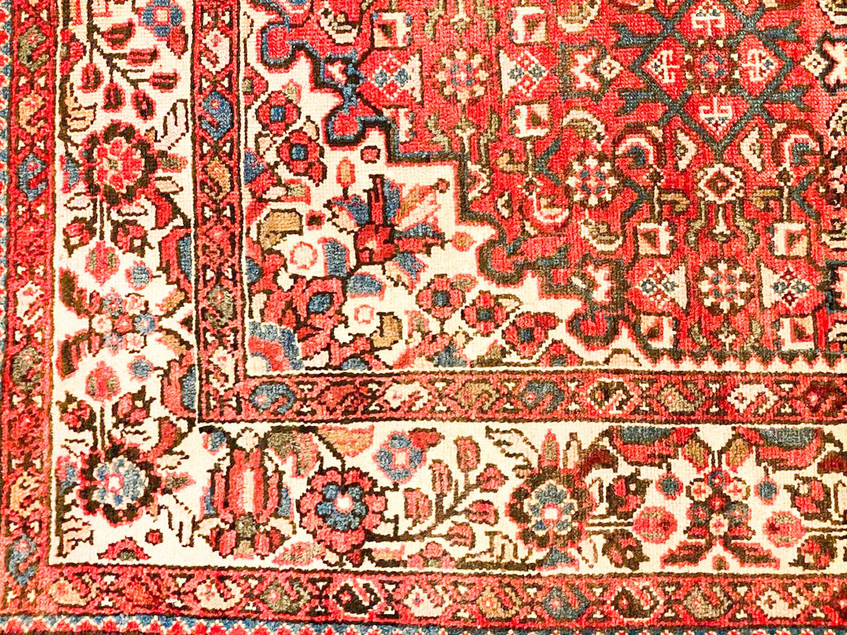 Vintage Handmade 4x7 Red and Ivory Anatolian Turkish Oushak Distressed Area Rug
