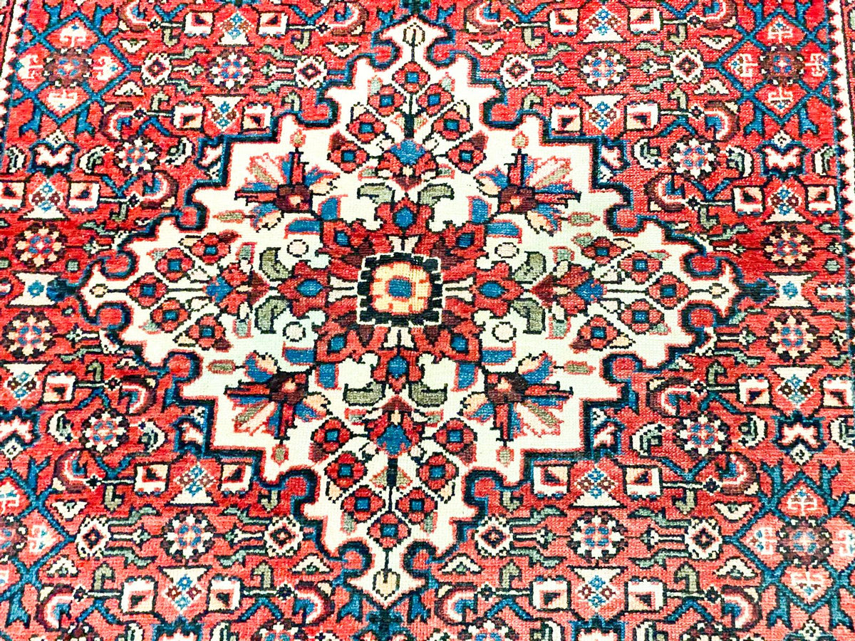 Vintage Handmade 4x7 Red and Ivory Anatolian Turkish Oushak Distressed Area Rug