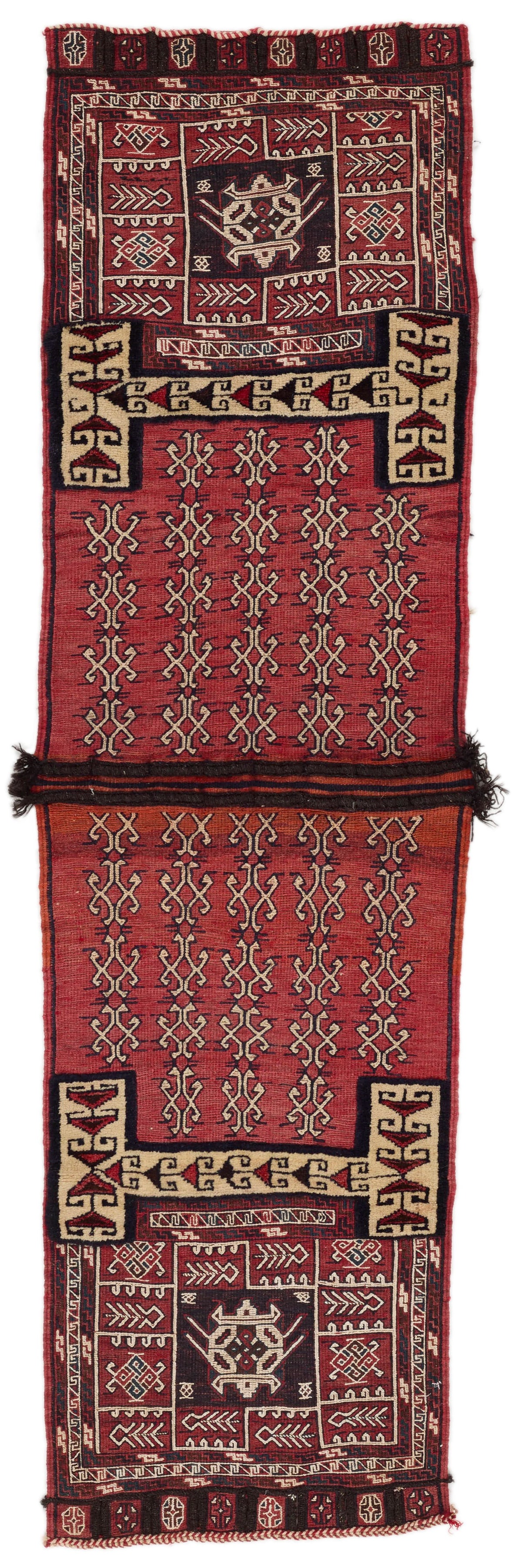 Vintage Handmade 2x7 Red And Ivory Anatolian Caucasian Tribal Distressed Area Rug