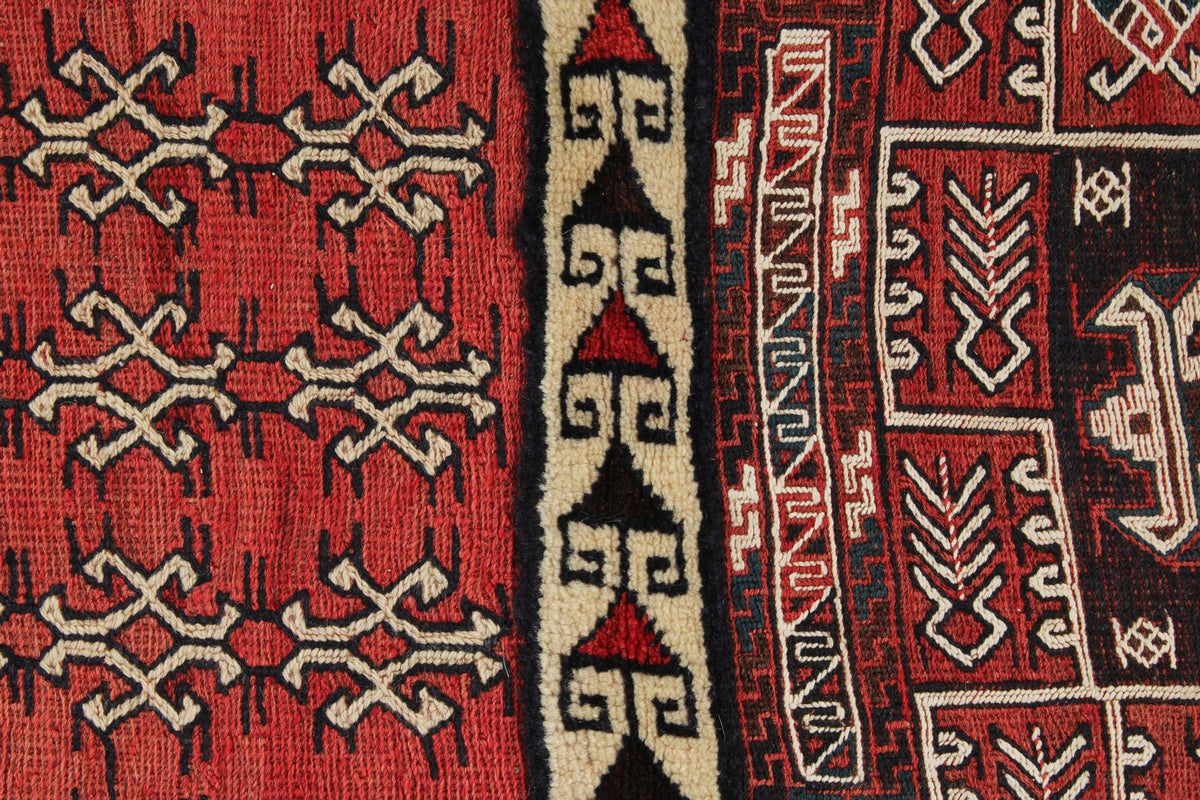 Vintage Handmade 2x7 Red And Ivory Anatolian Caucasian Tribal Distressed Area Rug
