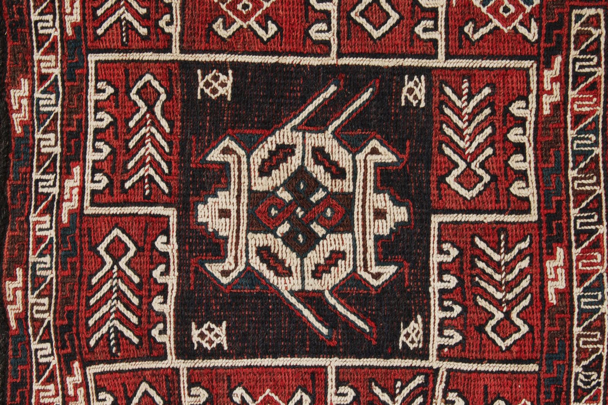 Vintage Handmade 2x7 Red And Ivory Anatolian Caucasian Tribal Distressed Area Rug