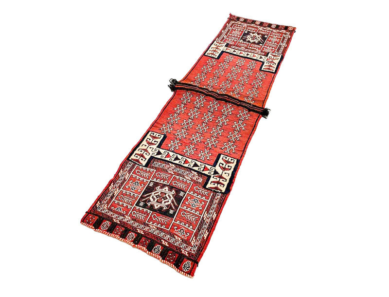 Vintage Handmade 2x7 Red And Ivory Anatolian Caucasian Tribal Distressed Area Rug