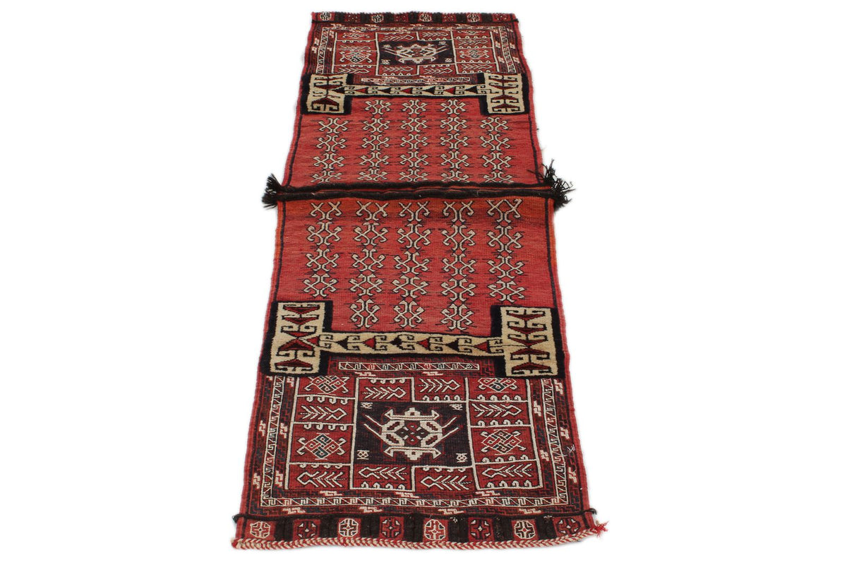 Vintage Handmade 2x7 Red And Ivory Anatolian Caucasian Tribal Distressed Area Rug