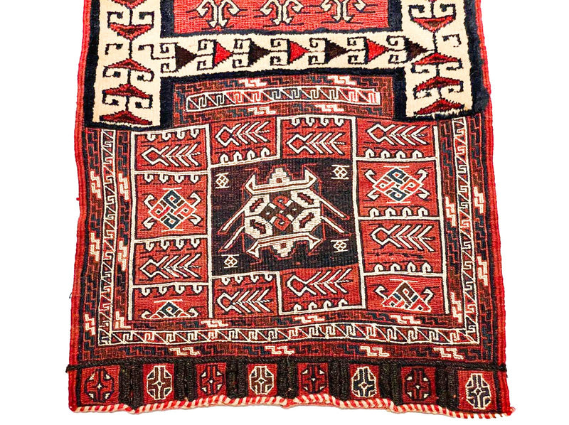 Vintage Handmade 2x7 Red And Ivory Anatolian Caucasian Tribal Distressed Area Rug