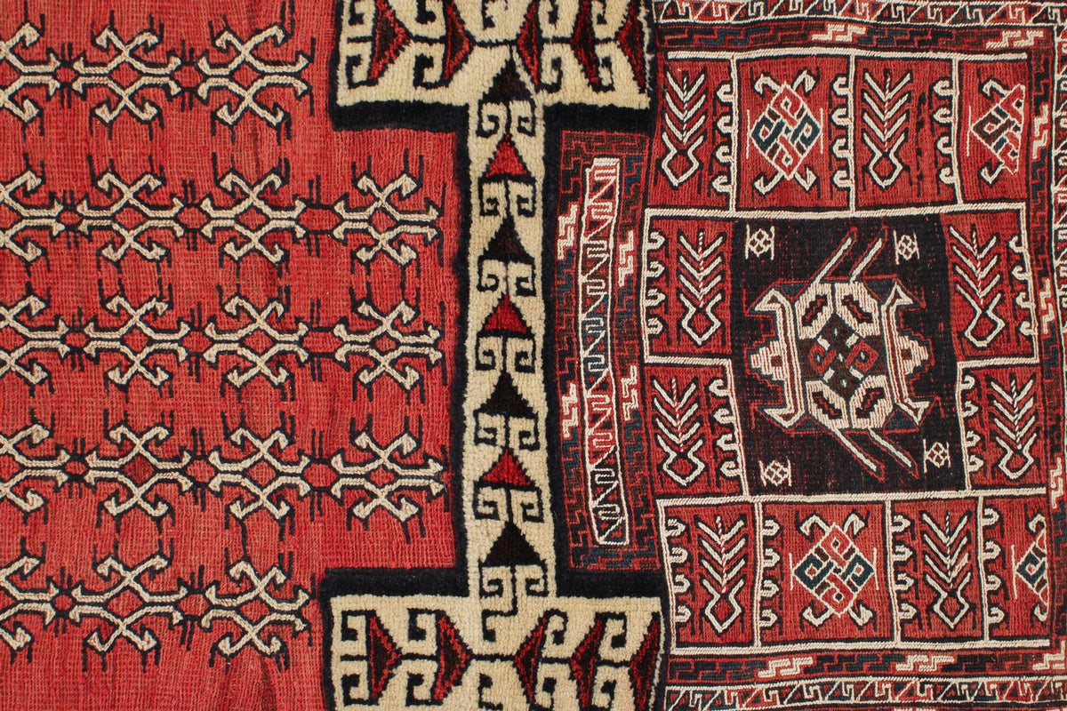 Vintage Handmade 2x7 Red And Ivory Anatolian Caucasian Tribal Distressed Area Rug