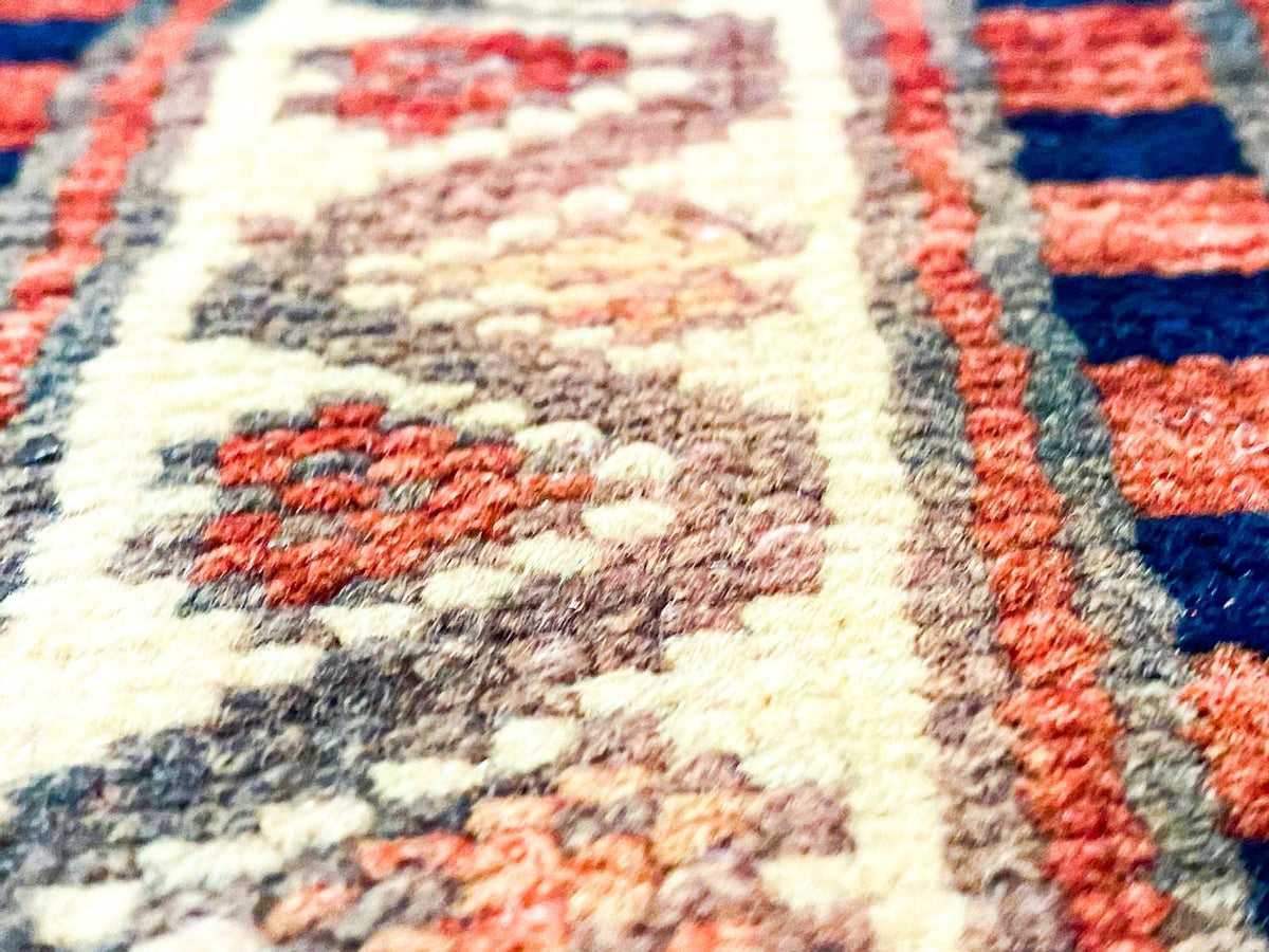 Vintage Handmade 3x5 Navy and Beige Anatolian Turkish Tribal Distressed Area Rug