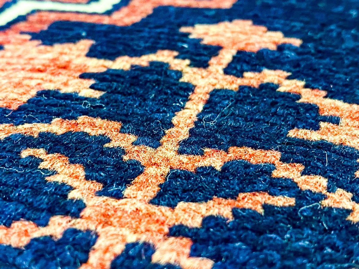 Vintage Handmade 3x5 Navy and Beige Anatolian Turkish Tribal Distressed Area Rug