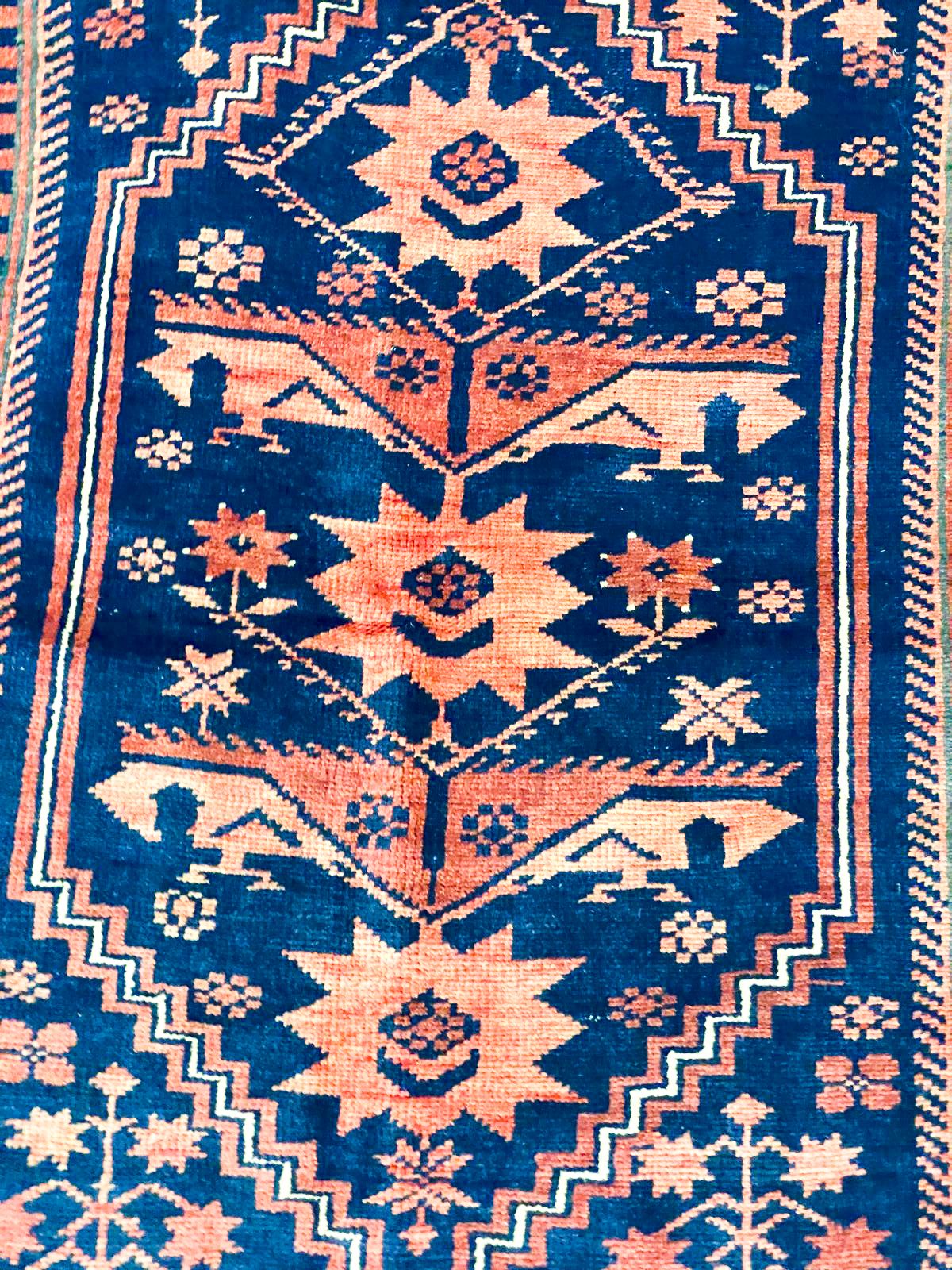 Vintage Handmade 3x5 Navy and Beige Anatolian Turkish Tribal Distressed Area Rug
