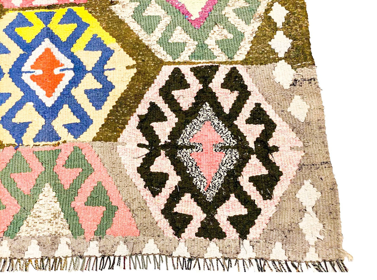 4x8 Handmade Patchwork Vintage Anatolian Handmade Tribal Runner Kilim