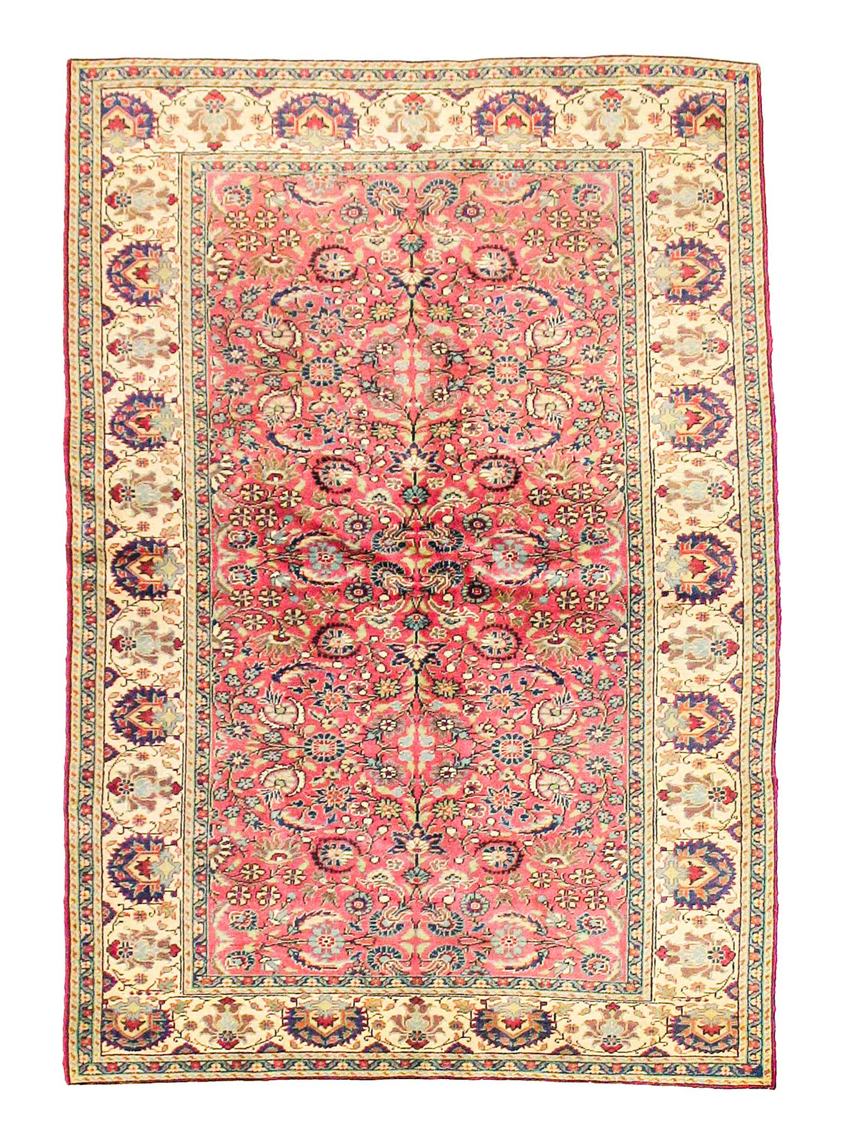 Vintage Handmade 5x7 Ivory and Pink Anatolian Turkish Tribal Distressed Area Rug