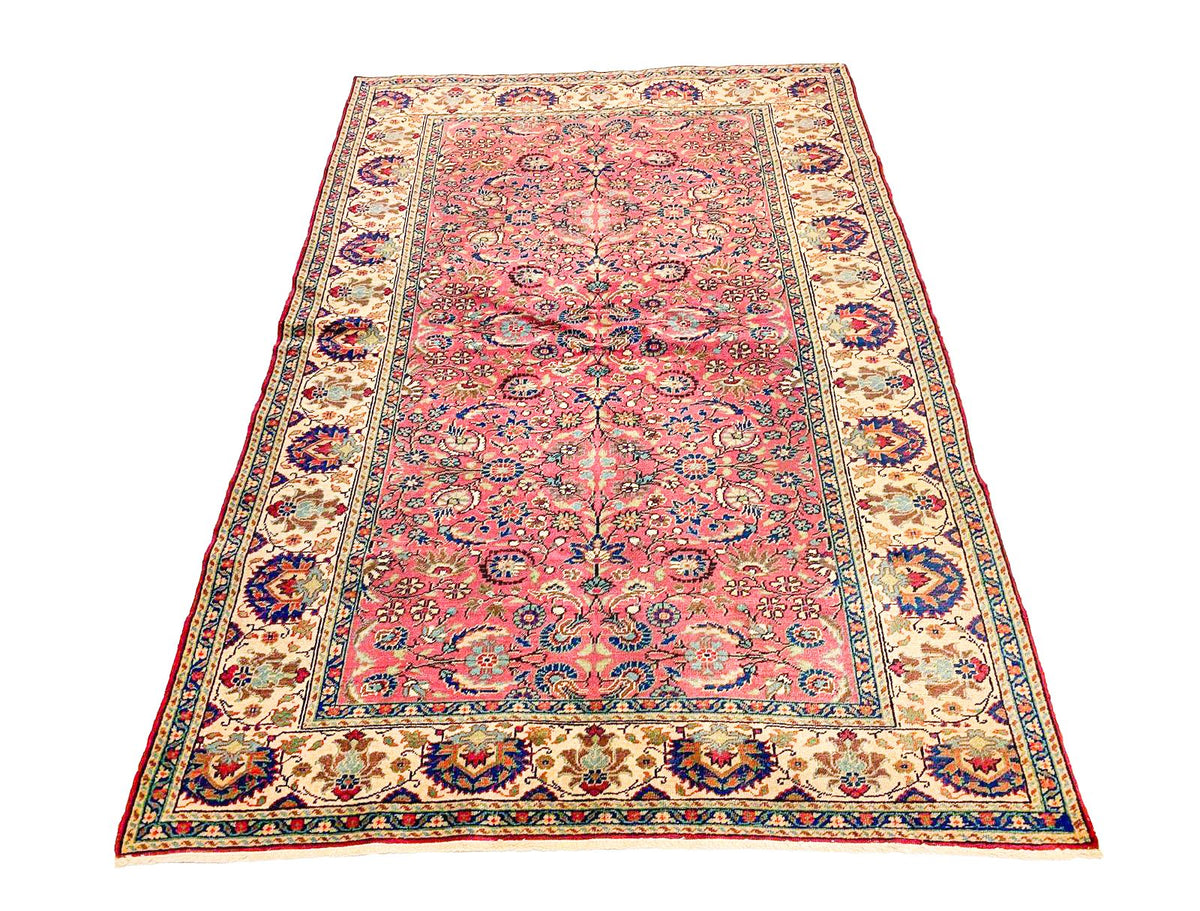 Vintage Handmade 5x7 Ivory and Pink Anatolian Turkish Tribal Distressed Area Rug