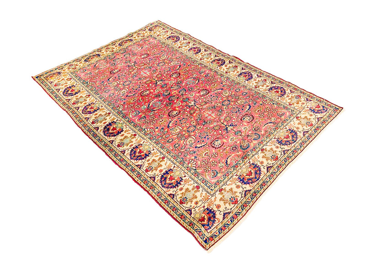 Vintage Handmade 5x7 Ivory and Pink Anatolian Turkish Tribal Distressed Area Rug