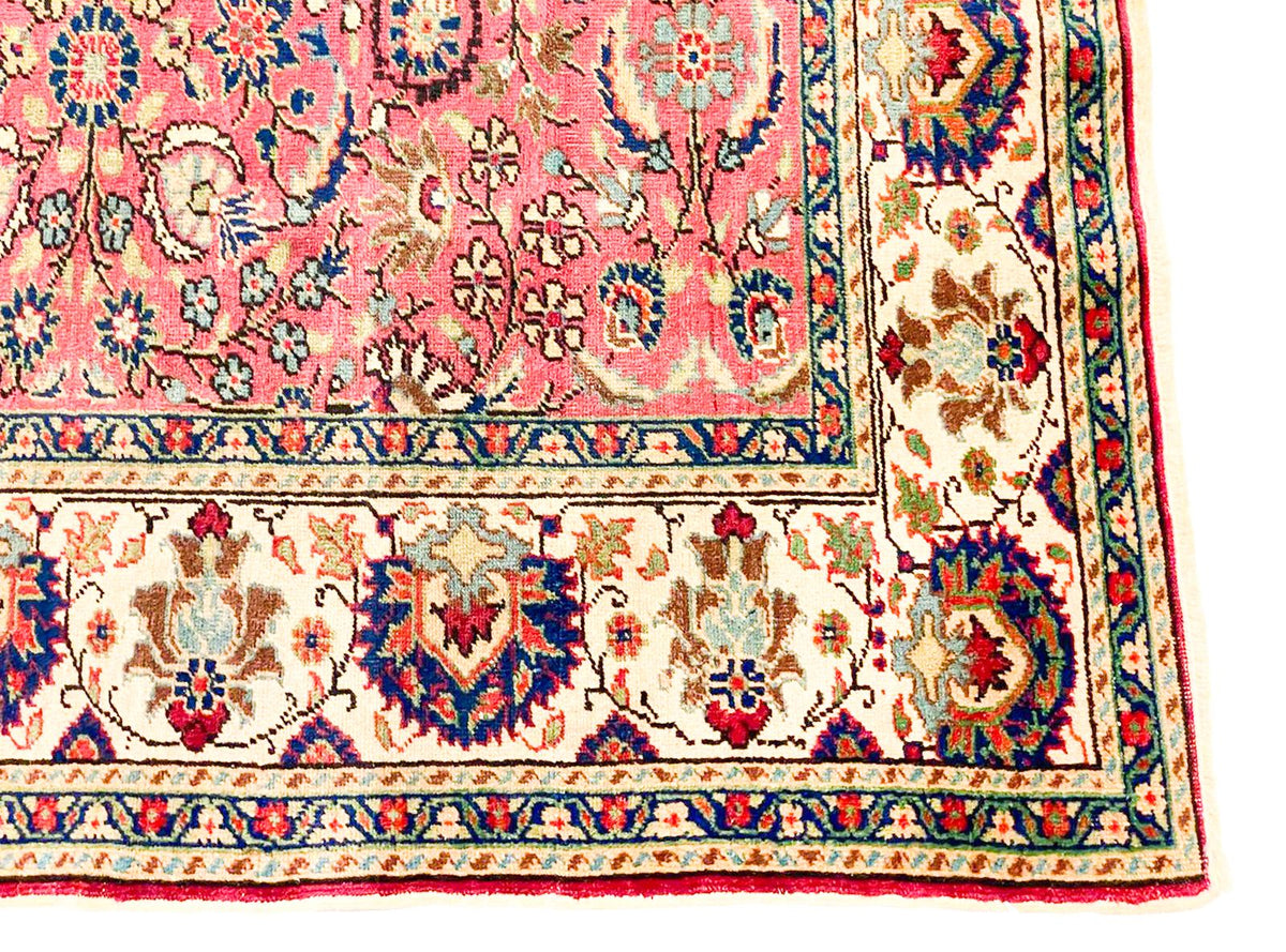 Vintage Handmade 5x7 Ivory and Pink Anatolian Turkish Tribal Distressed Area Rug