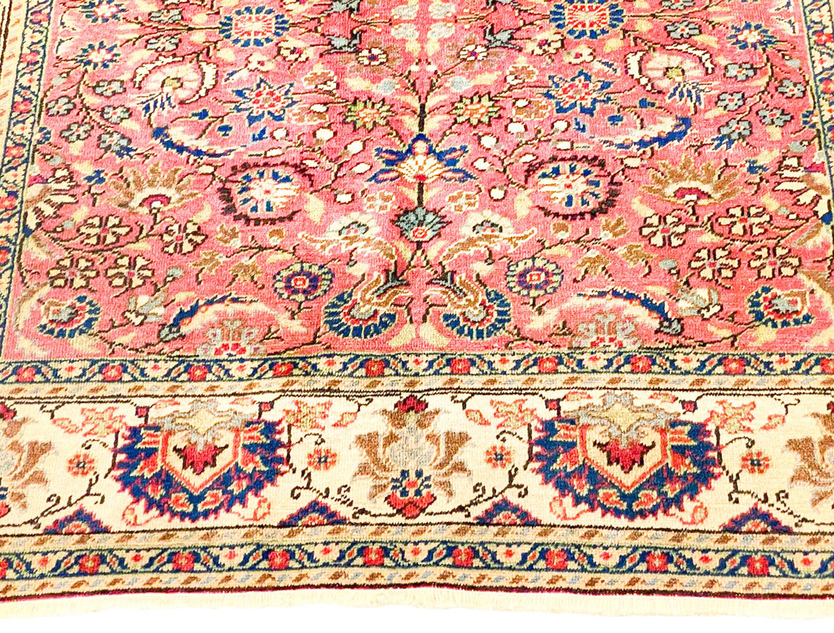 Vintage Handmade 5x7 Ivory and Pink Anatolian Turkish Tribal Distressed Area Rug