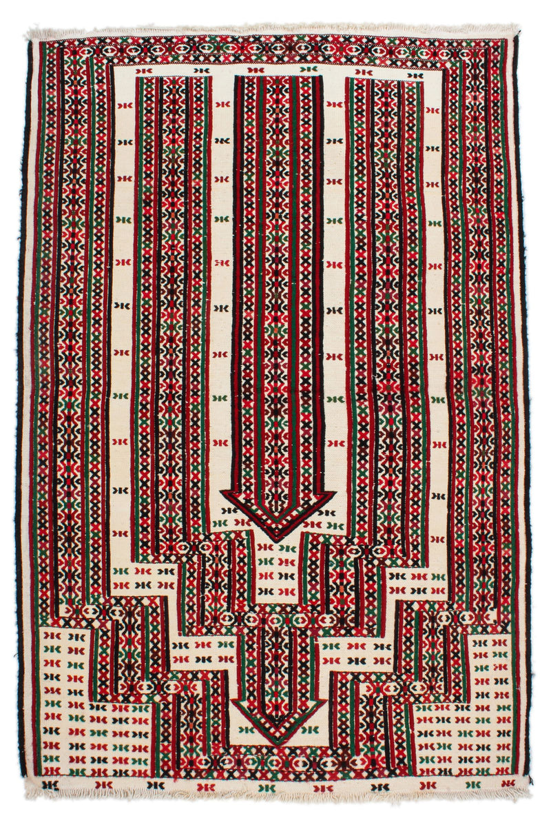 2x4 Red and White Turkish Tribal Rug