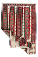 3x4 Red and White Turkish Tribal Rug