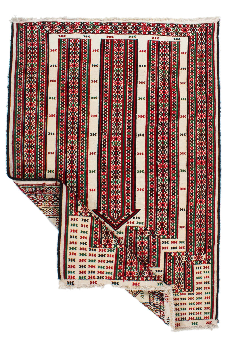 3x4 Red and White Turkish Tribal Rug