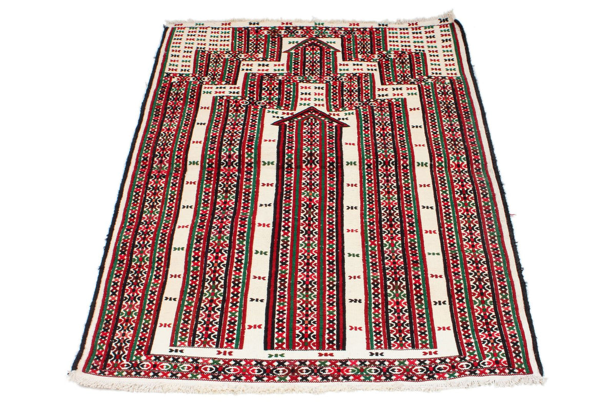 3x4 Red and White Turkish Tribal Rug