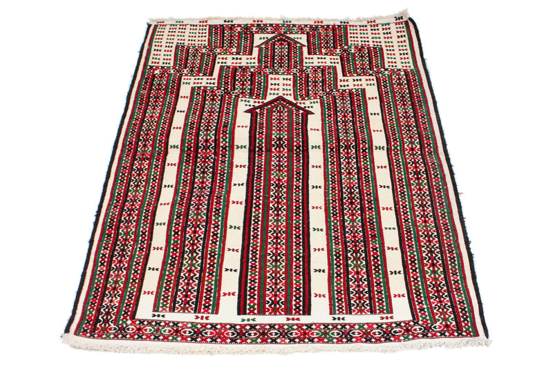 3x4 Red and White Turkish Tribal Rug