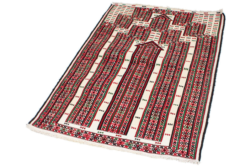 3x4 Red and White Turkish Tribal Rug