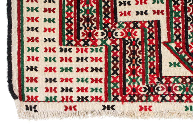 3x4 Red and White Turkish Tribal Rug