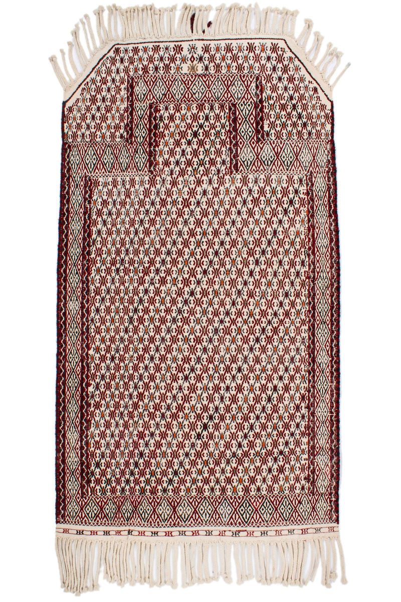 2x4 Red and White Turkish Tribal Rug