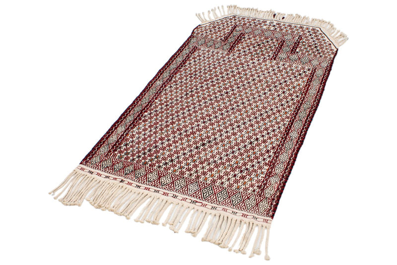 2x4 Red and White Turkish Tribal Rug