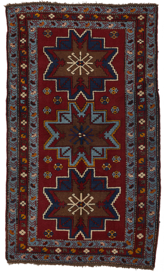 4x6 Red and Blue Kazak Tribal Rug