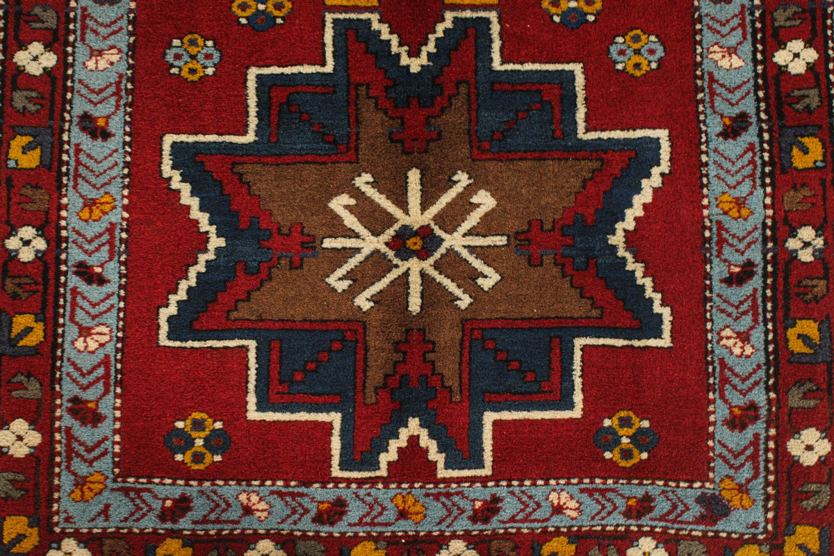 4x6 Red and Blue Kazak Tribal Rug