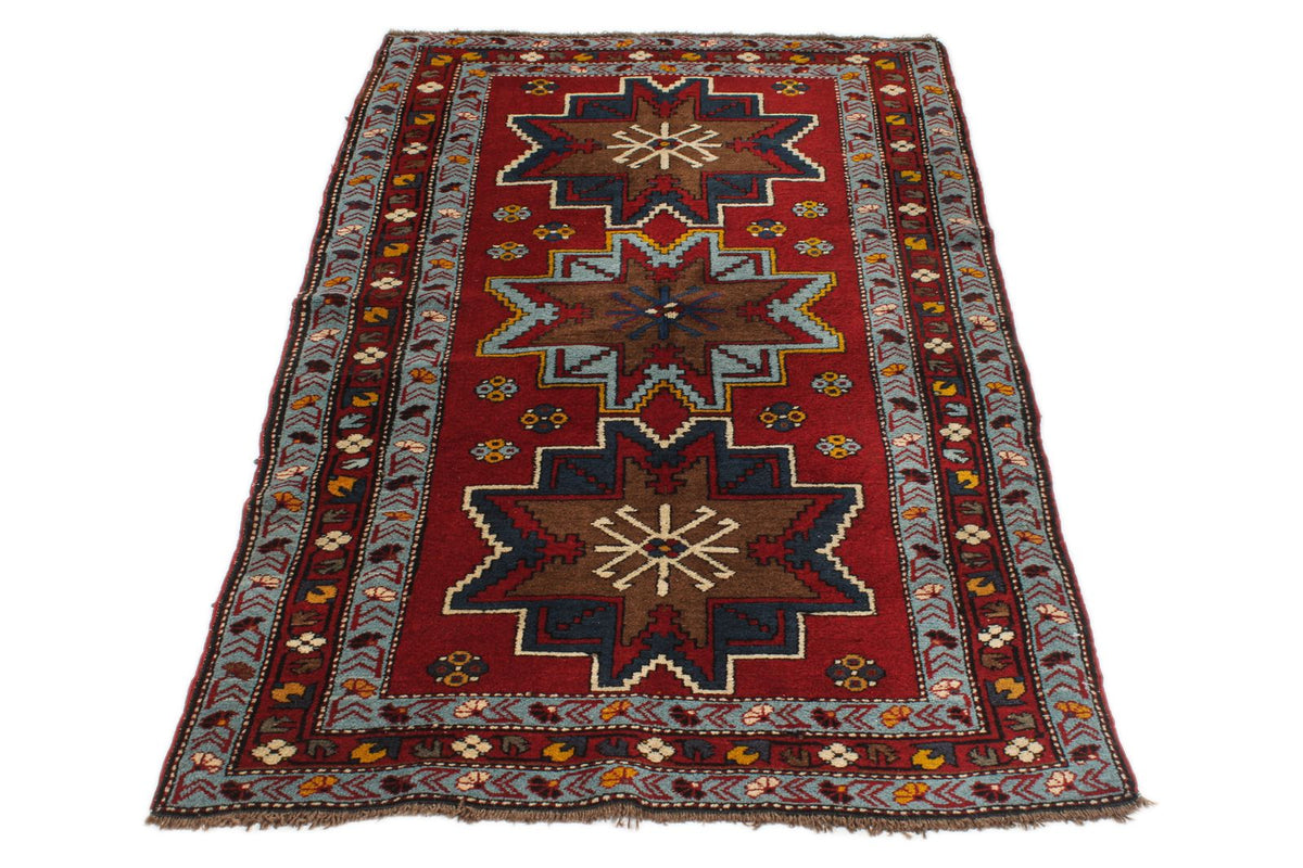 4x6 Red and Blue Kazak Tribal Rug