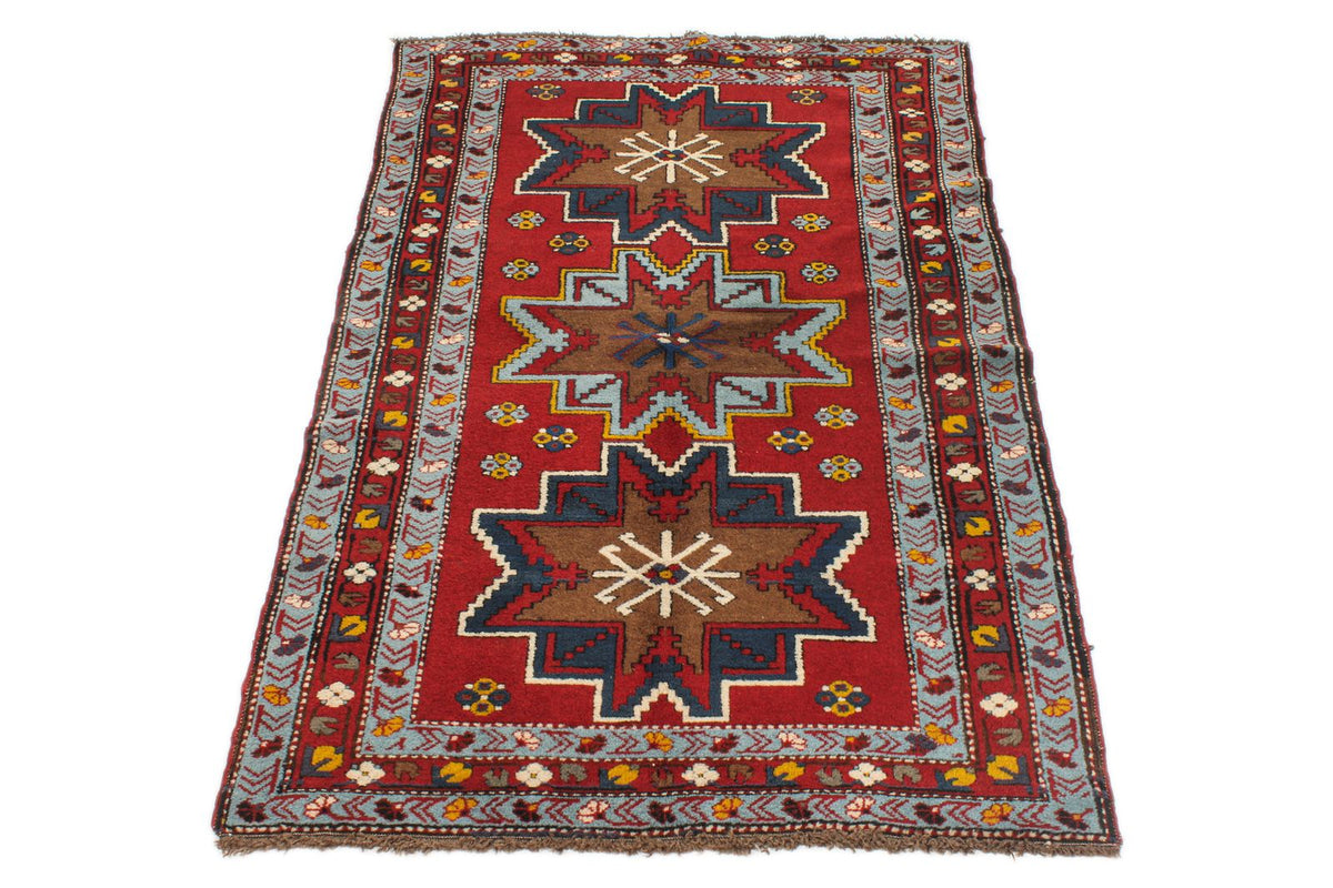 4x6 Red and Blue Kazak Tribal Rug