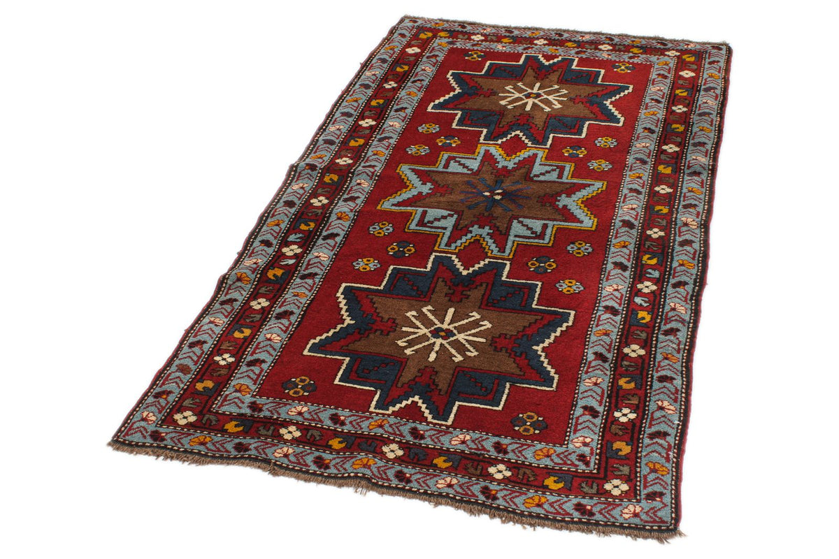4x6 Red and Blue Kazak Tribal Rug