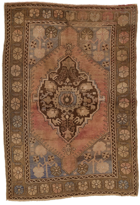 4x6 Rust and Beige Turkish Tribal Rug