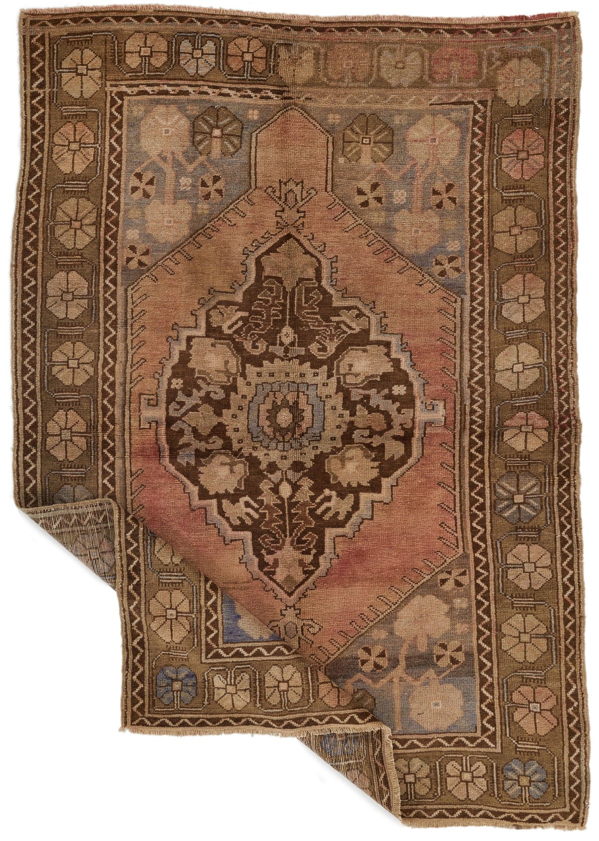 4x6 Rust and Beige Turkish Tribal Rug