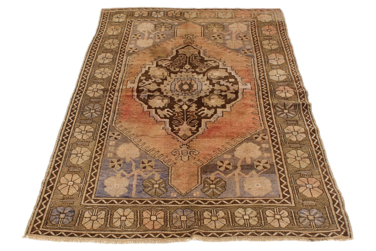 4x6 Rust and Beige Turkish Tribal Rug