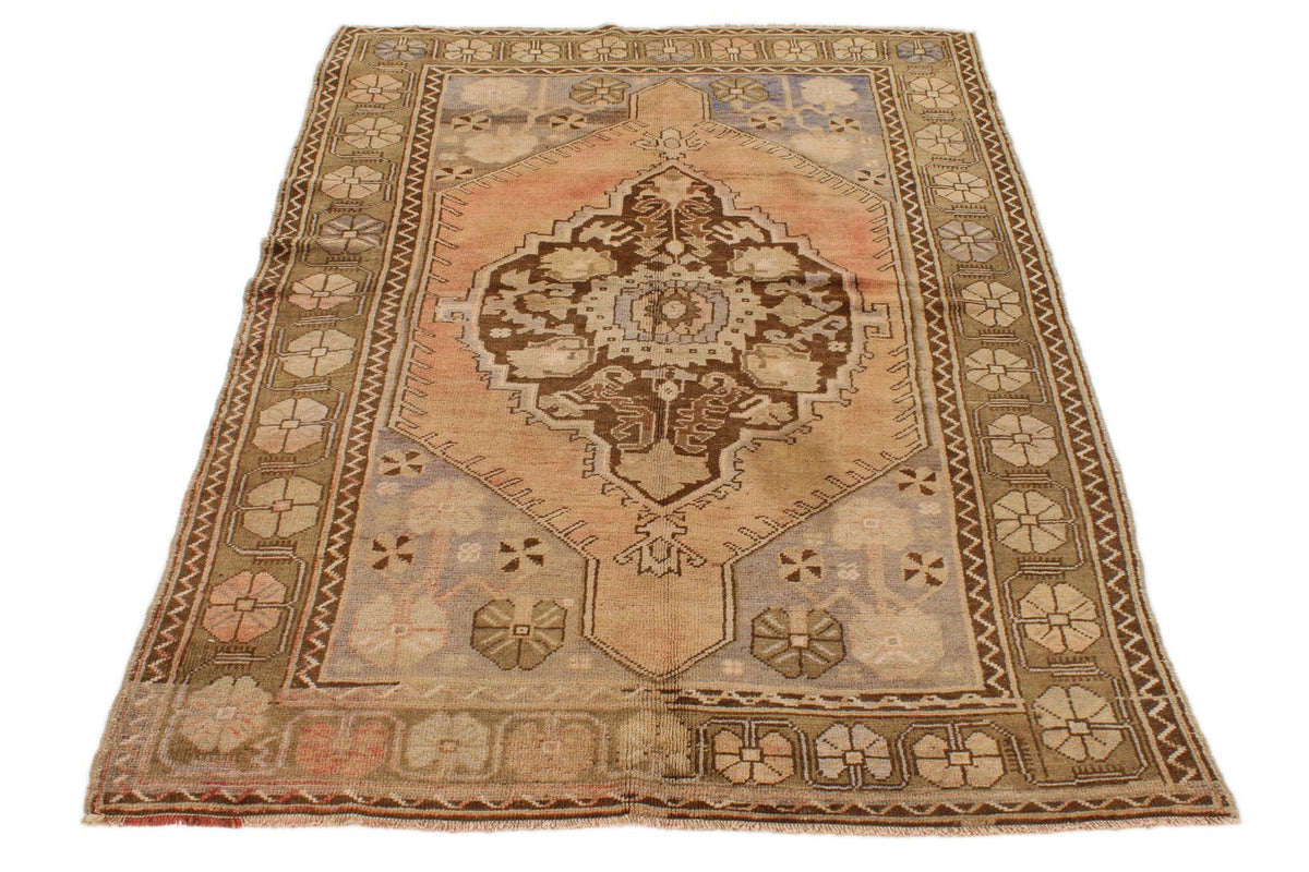 4x6 Rust and Beige Turkish Tribal Rug