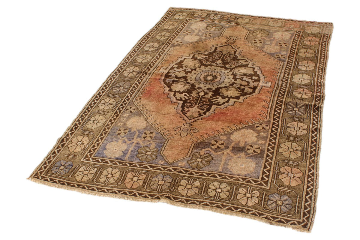 4x6 Rust and Beige Turkish Tribal Rug