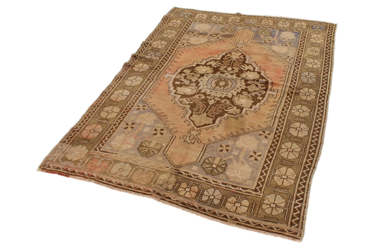 4x6 Rust and Beige Turkish Tribal Rug
