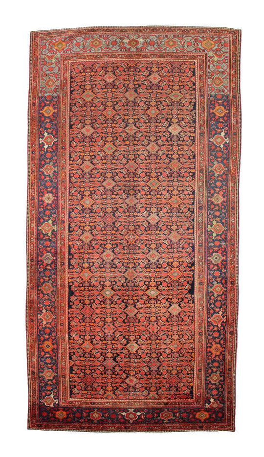 Vintage Handmade 7x13 Navy and Red Anatolian Turkish Oushak Distressed Area Rug