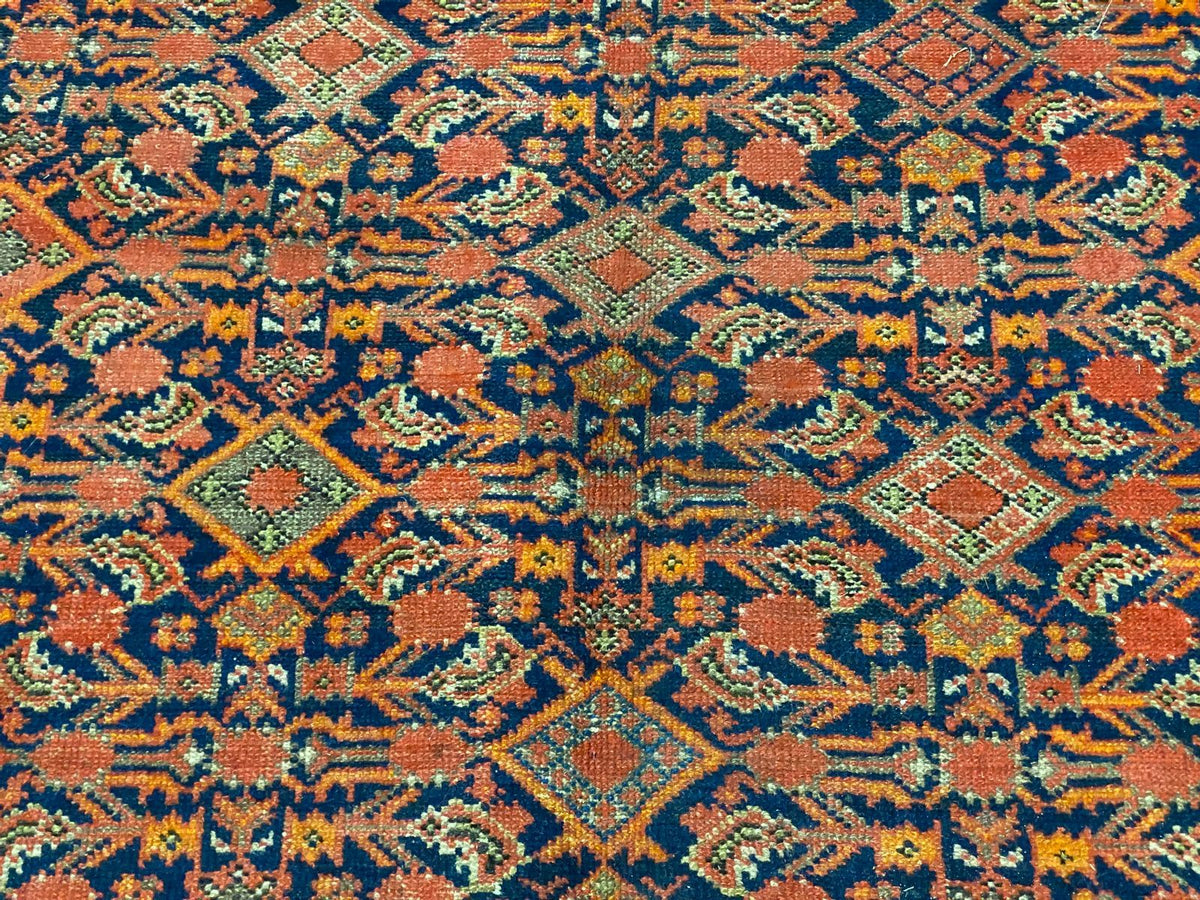 Vintage Handmade 7x13 Navy and Red Anatolian Turkish Oushak Distressed Area Rug