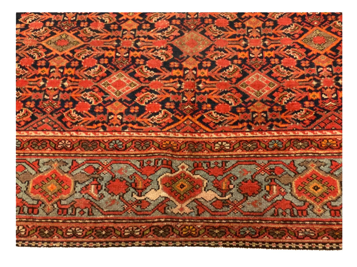 Vintage Handmade 7x13 Navy and Red Anatolian Turkish Oushak Distressed Area Rug